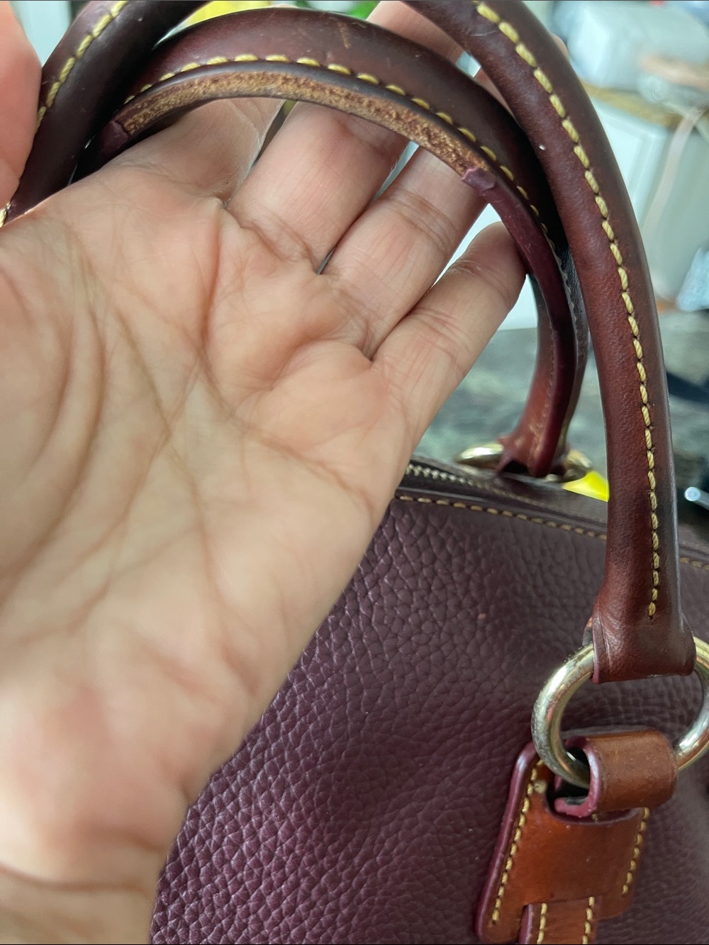 Dooney & Bourke Wine Pebbled Leather Satchel with Brown Trim - Picture 15 of 16